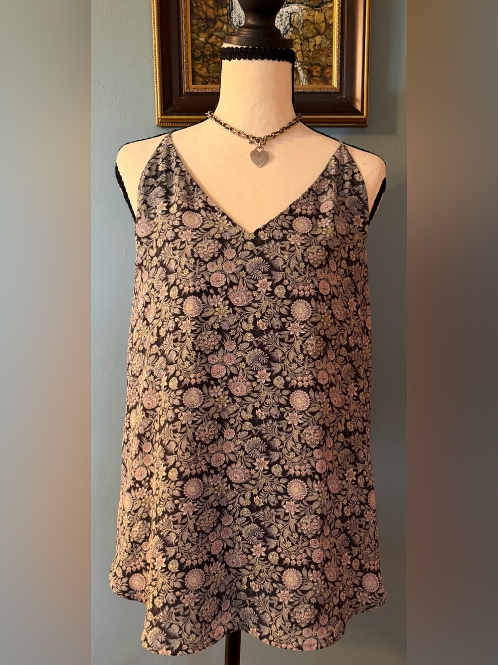 LOFT Black Pink Floral V-Neck Camisole Dreamy Tank Top Size S